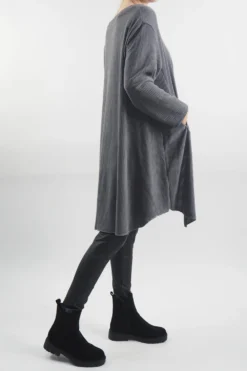 Made In Italy Rib Velvet Soft Stretch Pocket High Low Top Slate -VogueCurve Store made in italy rib velvet soft stretch pocket high low top slate2003.jpg