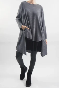 Made In Italy Rib Velvet Soft Stretch Pocket High Low Top Slate -VogueCurve Store made in italy rib velvet soft stretch pocket high low top slate2005.jpg