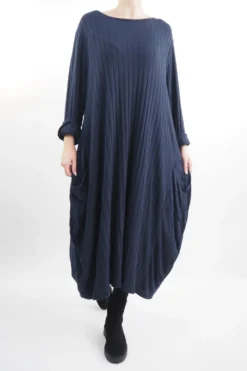 Made In Italy Ribbed Soft Knit Cocoon Dress Navy
