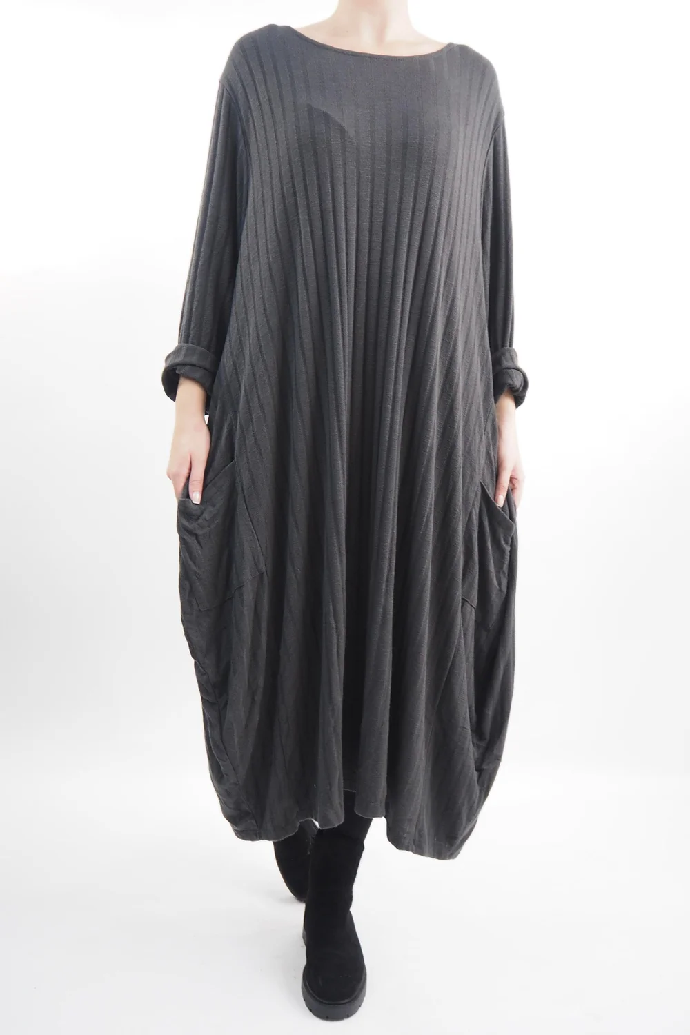 Made In Italy Ribbed Soft Knit Cocoon Dress Charcoal 3 Made In Italy Ribbed Soft Knit Cocoon Dress Charcoal