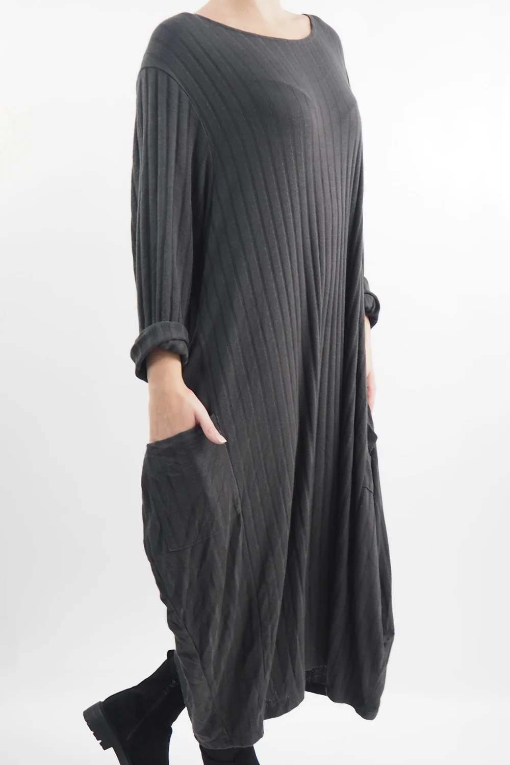 Made In Italy Ribbed Soft Knit Cocoon Dress Charcoal 7 Made In Italy Ribbed Soft Knit Cocoon Dress Charcoal - Image 5