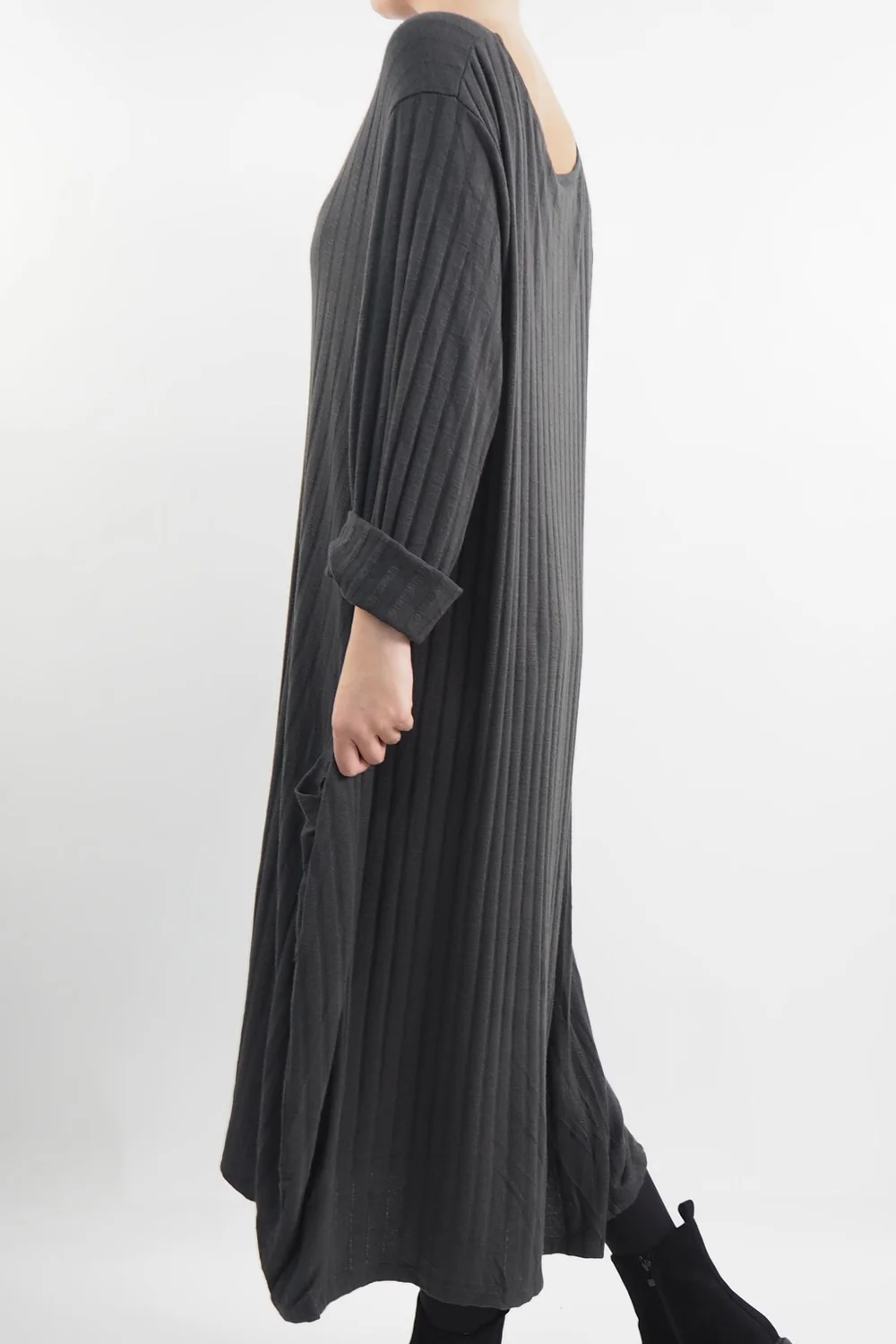 Made In Italy Ribbed Soft Knit Cocoon Dress Charcoal 6 Made In Italy Ribbed Soft Knit Cocoon Dress Charcoal - Image 4