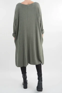 Made In Italy Ribbed Soft Knit Trapeze Dress Khaki -VogueCurve Store made in italy ribbed soft knit trapeze dress khaki208.jpg