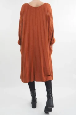 Made In Italy Ribbed Soft Knit Trapeze Dress Saffron -VogueCurve Store made in italy ribbed soft knit trapeze dress saffron 2.jpg