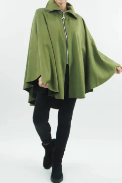 Made In Italy Sander Moleskin Touch Stretch Zippy Cape Olive //