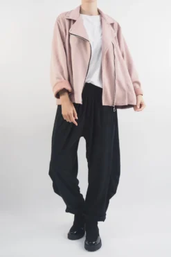 Made In Italy Sander Moleskin Touch Stretch Biker Jacket Antique Rose