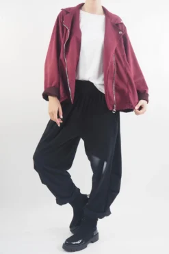 Made In Italy Sander Moleskin Touch Stretch Biker Jacket Bordeaux -VogueCurve Store made in italy sander moleskin touch stretch biker jacket bordeaux4.jpg