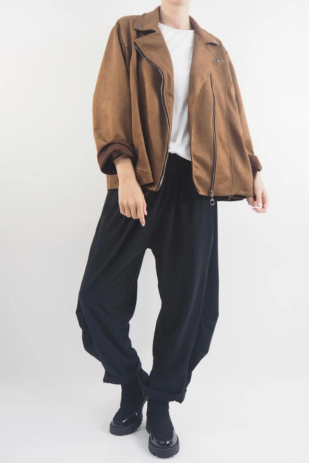 Made In Italy Sander Moleskin Touch Stretch Biker Jacket Chestnut 3 Made In Italy Sander Moleskin Touch Stretch Biker Jacket Chestnut