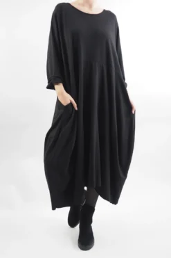 Made In Italy Sander Panel Long Sleeve Cocoon Dress Black