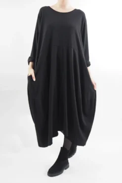 Made In Italy Sander Panel Long Sleeve Cocoon Dress Black -VogueCurve Store made in italy sander panel long sleeve cocoon dress black13.jpg