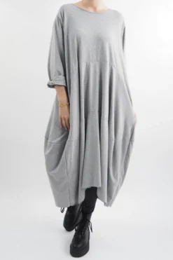 Made In Italy Sander Panel Long Sleeve Cocoon Dress Grey Marl