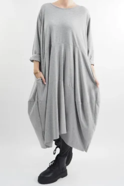 Made In Italy Sander Panel Long Sleeve Cocoon Dress Grey Marl -VogueCurve Store made in italy sander panel long sleeve cocoon dress grey marl13.jpg