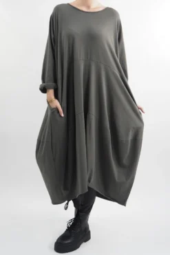 Made In Italy Sander Panel Long Sleeve Cocoon Dress Khaki 8 Made In Italy Sander Panel Long Sleeve Cocoon Dress Khaki -VogueCurve Store made in italy sander panel long sleeve cocoon dress khaki3.jpg