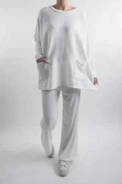 Made In Italy Chalet Pocketed Soft Knit Set Winter White