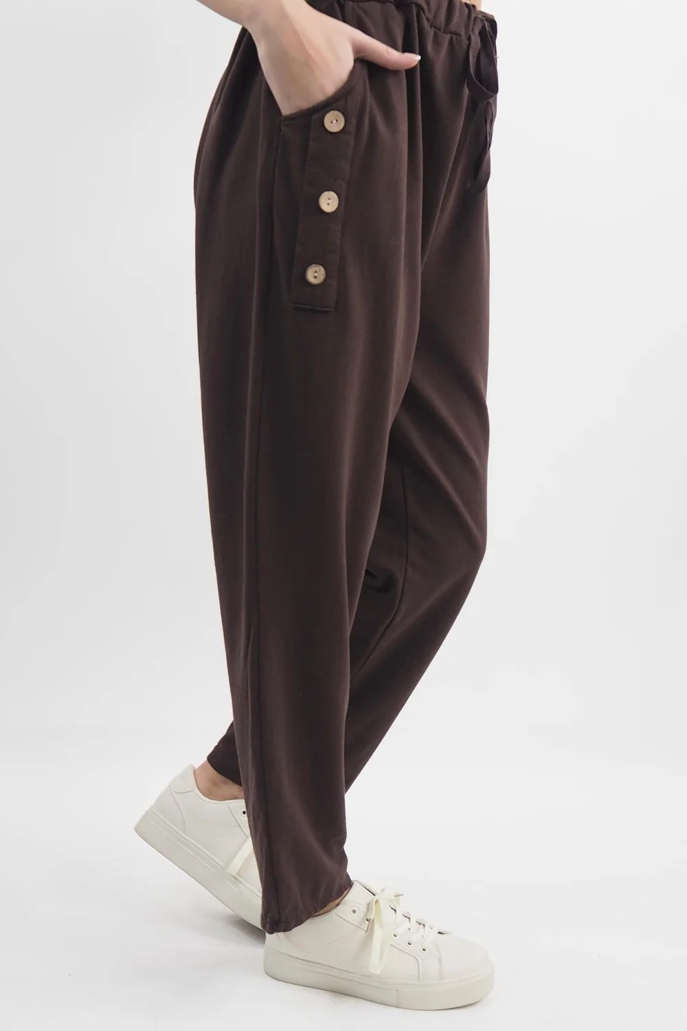Made In Italy Tali Three Button Straight Leg Pant Chocolate 4 Made In Italy Tali Three Button Straight Leg Pant Chocolate - Image 2