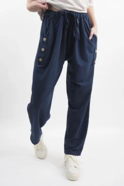 Made In Italy Tali Three Button Straight Leg Pant Ink