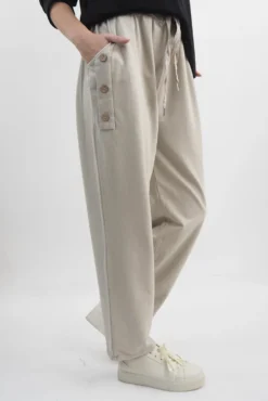 Made In Italy Tali Three Button Straight Leg Pant Stone -VogueCurve Store made in italy tali three button straight leg pant stone02.jpg