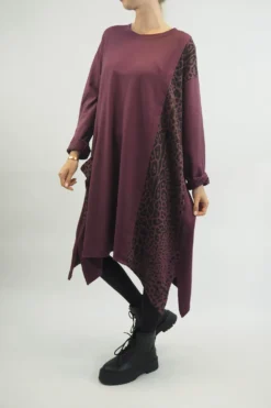Made In Italy Tokyo Leopard Panel Dress Aubergine -VogueCurve Store made in italy tokyo leopard panel dress aubergine 2.jpg