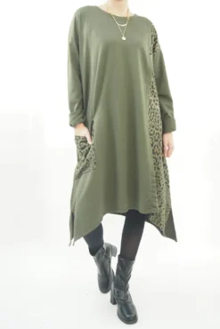 Made In Italy Tokyo Leopard Panel Dress Bonsai