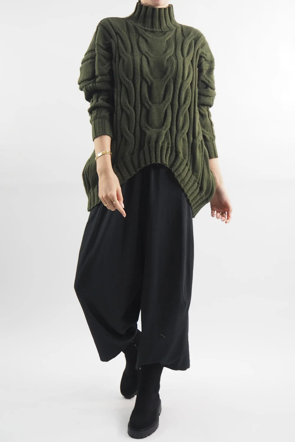 Made In Italy Turtle Cable Guy Knit Top Bonsai 3 Made In Italy Turtle Cable Guy Knit Top Bonsai