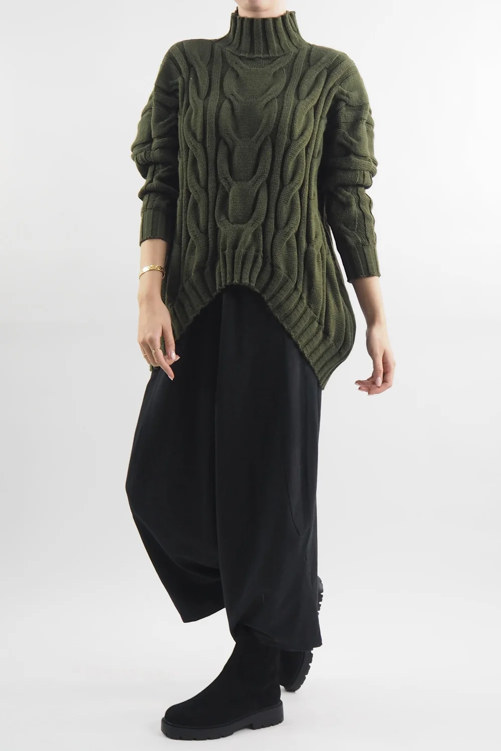 Made In Italy Turtle Cable Guy Knit Top Bonsai 4 Made In Italy Turtle Cable Guy Knit Top Bonsai - Image 2