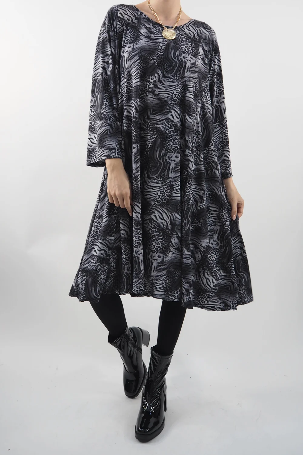 Made In Italy Zadig Leopard Panel Swing Dress Mono 3 Made In Italy Zadig Leopard Panel Swing Dress Mono