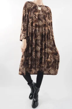 Made In Italy Zadig Leopard Panel Swing Dress Naturals /