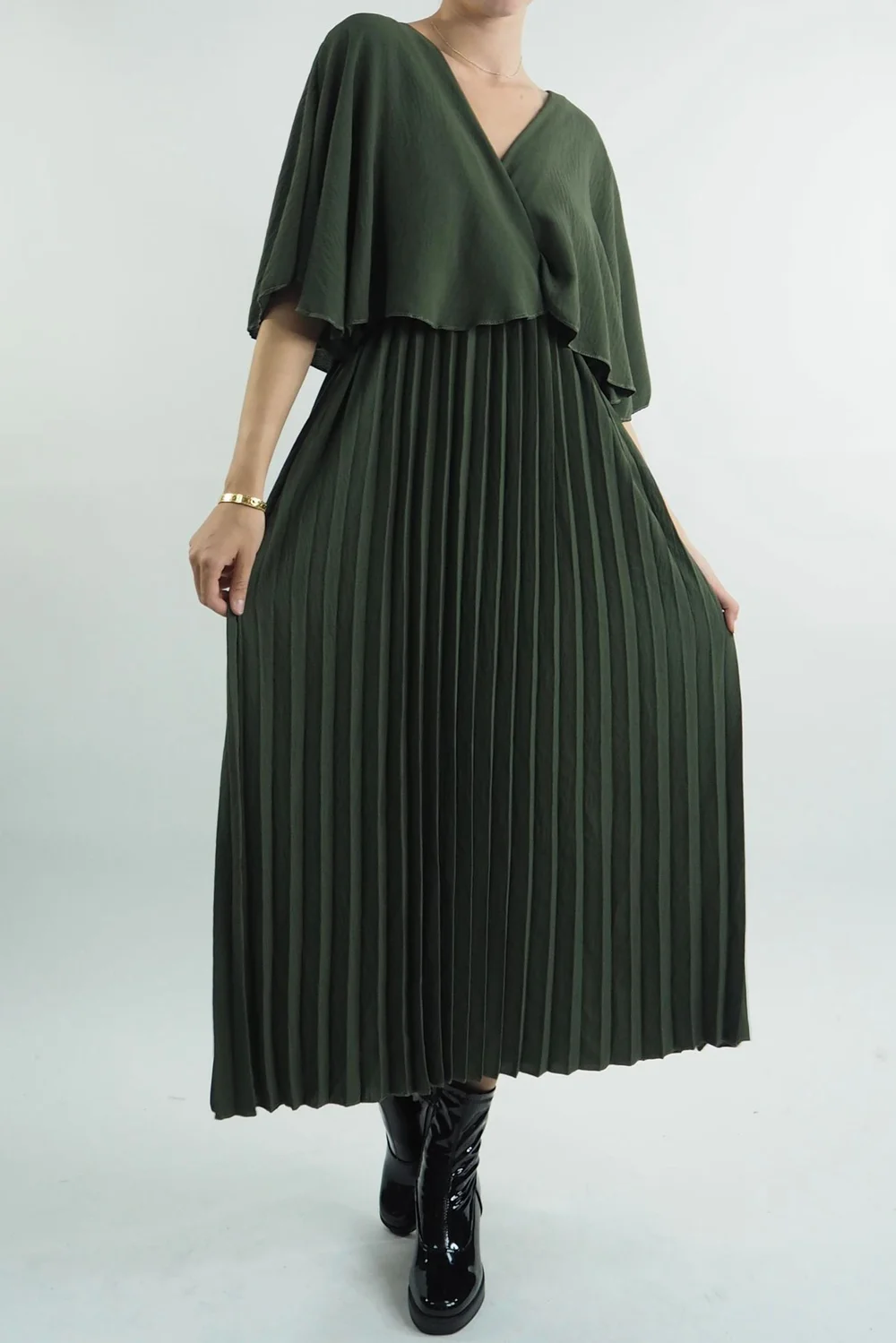 Made In Italy Zeta Cape Dress Khaki 3 Made In Italy Zeta Cape Dress Khaki