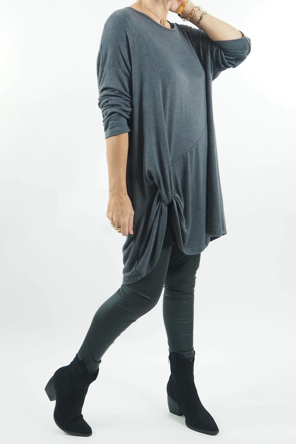 Made In Italy Knotty Nora Fine Knit Top Soft Shadow Grey 4 Made In Italy Knotty Nora Fine Knit Top Soft Shadow Grey - Image 2